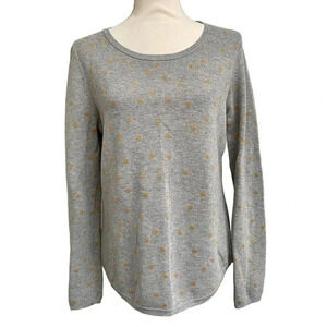 LOFT Gray Gold Foil Polka Dot Sweater Large Metallic Cozy Knit Pullover
